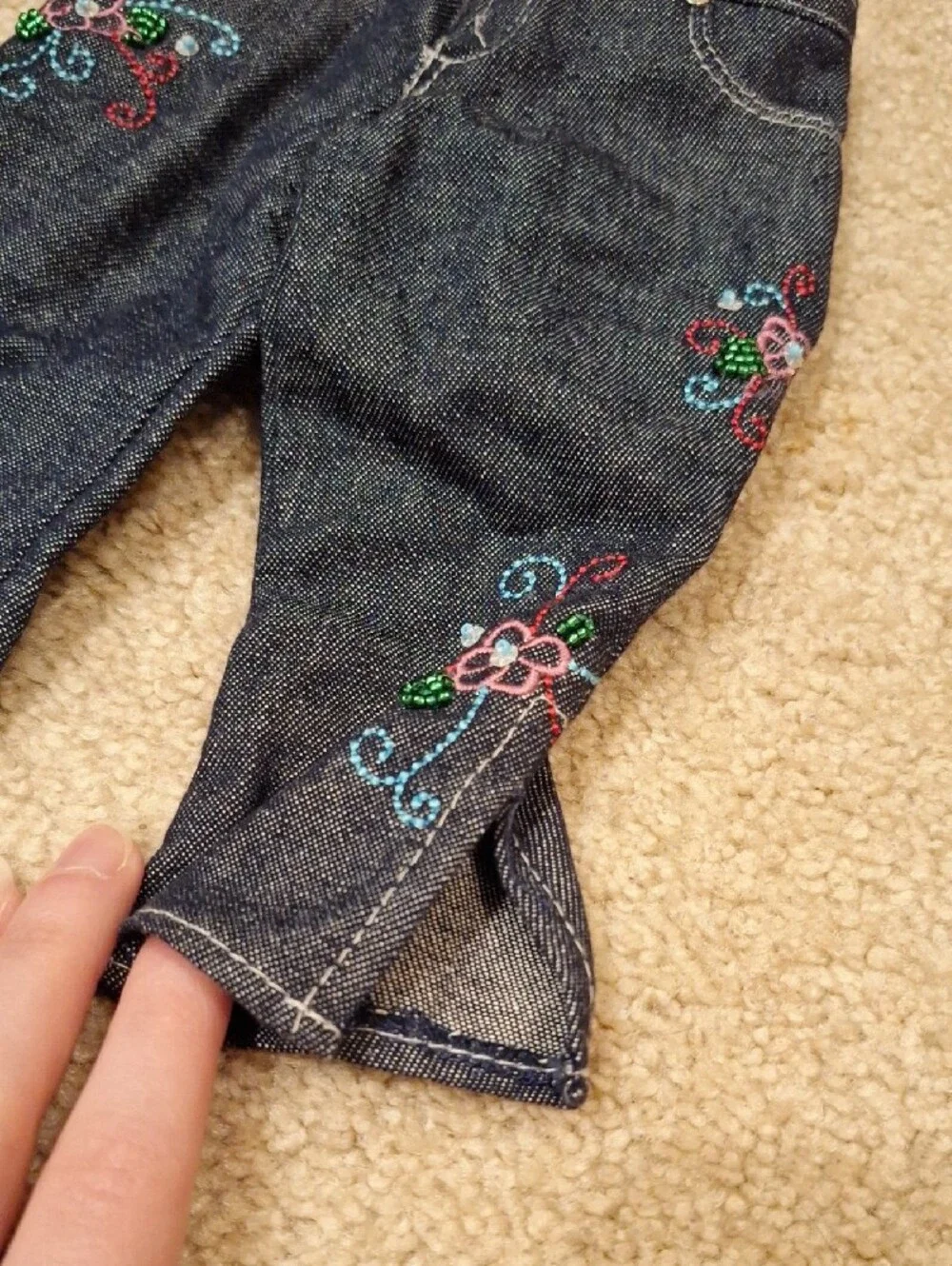 American Girl Jeans with Floral Bead Design
